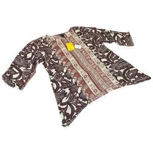NEW Citron Santa Monica Tunic Top 100% Silk Pattern Print Brown Cream Medium